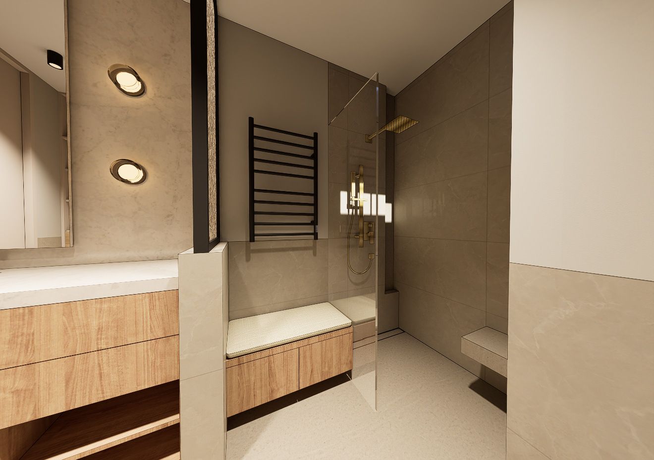 Render del baño principal del departamento CV640